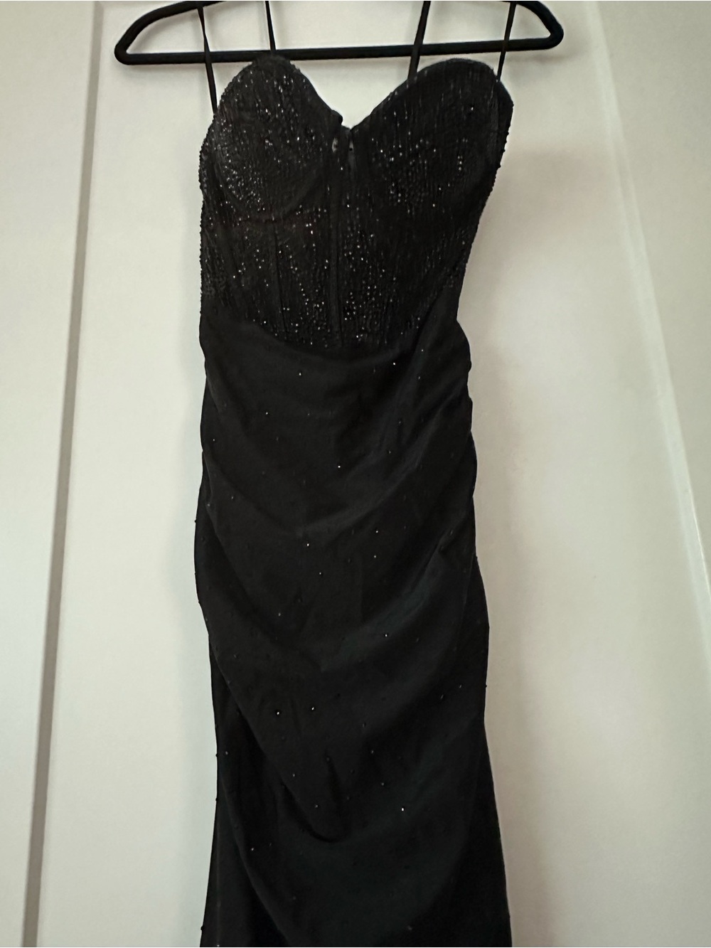Black Strapless Beaded Evening Gown